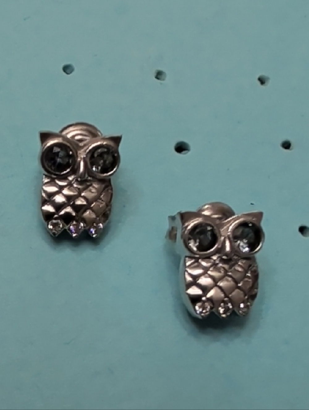 Sterling Silver Owl Stud Earrings with Crystal Eyes